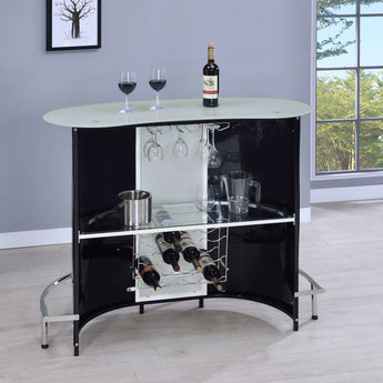 Lacewing 1-Shelf Bar Unit Glossy Black And White - MartincFurniture