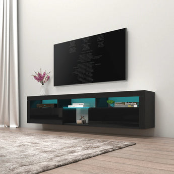 Soporte de TV Flotante Moderno Negro con Iluminación LED Integrada