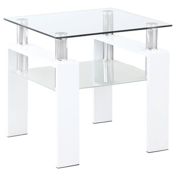 Dyer Square Glass Top End Table With Shelf White - MartincFurniture
