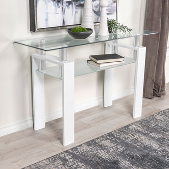Dyer Rectangular Glass Top Sofa Table With Shelf White - MartincFurniture