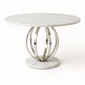 Mesa de Comedor Redonda Danna con Tapa de Mármol Blanco Brillante
