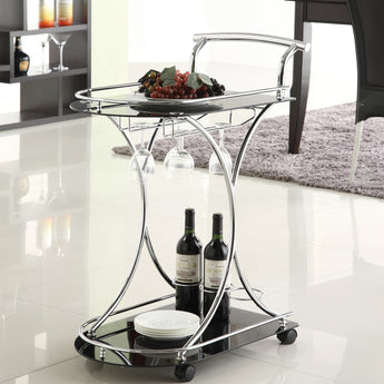 Elfman 2-Shelve Serving Cart Chrome And Black - MartincFurniture