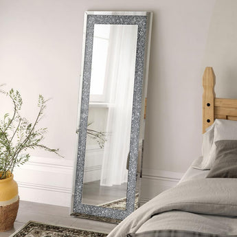 Valerie Crystal Inlay Rectangle Floor Mirror - MartincFurniture