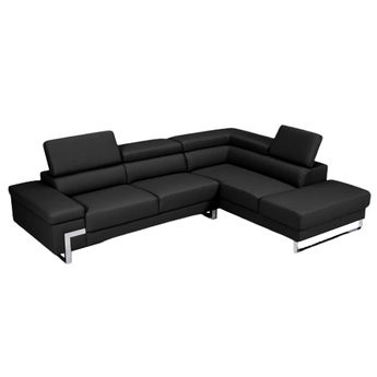 Sofá Seccional Athena Negro: Diseño Contemporáneo, Chaise, Patas Metálicas, Ajustable