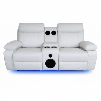 Sofá Biplaza Reclinable Eléctrico Baltimore Blanco con Luces LED y Altavoces