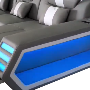 Sofá Seccional Boa LED Gris Derecho Lujoso con Altavoces Bluetooth Integrados