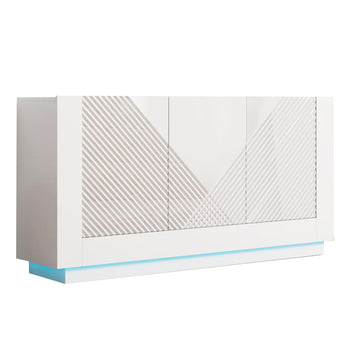 Moderno Aparador Buffet Blanco Brillante con Iluminación LED para Salón