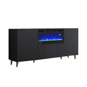Aparador Moderno Negro con Chimenea Eléctrica, Mueble de Almacenamiento Elegante