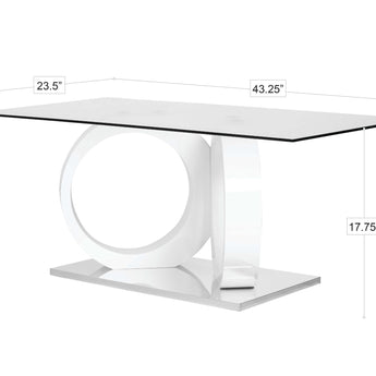 Mesa de Centro Andes: Base Blanca Brillante, Tapa de Cristal Transparente