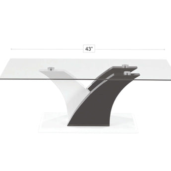 Mesa de Centro Tabatha: Cristal Transparente, Base Brillo Blanca y Negra