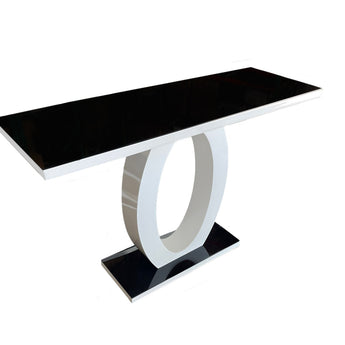 Mesa Consola Detroit Moderna: Pedestal Blanco/Gris, Tapa Cristal, Base Cromada
