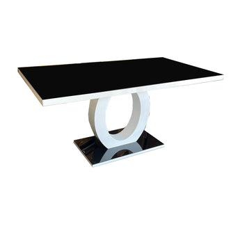 Mesa de Comedor Detroit: Tapa Cristal, Base Brillante y Pedestal Moderno Gris