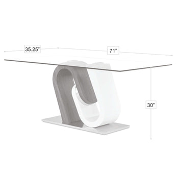 Mesa Comedor Anoris: Cristal Templado, Pedestal Blanco/Gris, Base Cromada Elegante