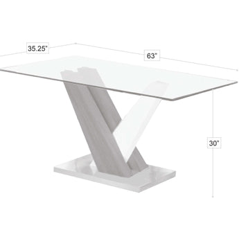 Mesa de Comedor Blake: Elegante Cristal Transparente, Pedestal Blanco Brillante y Cromo Moderno
