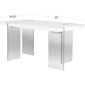 Mesa de Comedor Erich de Cristal y Alto Brillo Blanco Moderna