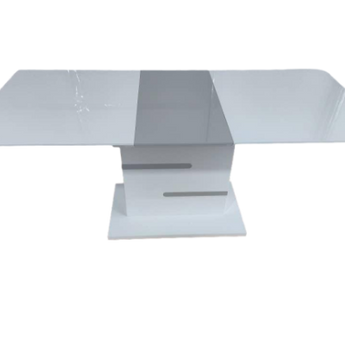 Mesa de Comedor Extensible Moderna de Alto Brillo MDF Blanco/Gris Funcional