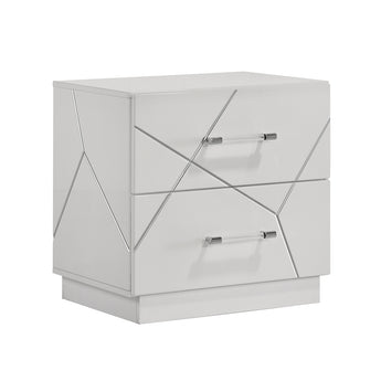 Mesita de Noche Dubai Elegante Brillo Blanco Moderno con Dos Cajones