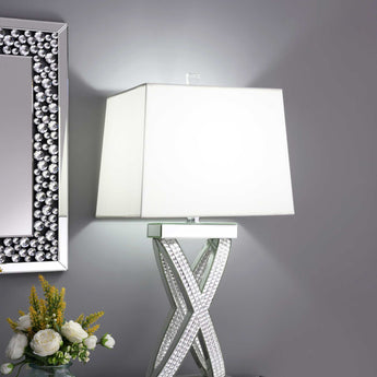 Dominick Table Lamp With Rectange Shade White And Mirror - MartincFurniture