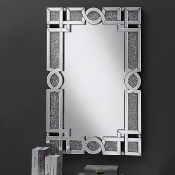 Jackie Interlocking Wall Mirror With Iridescent Panels And Beads Silver - MartincFurniture