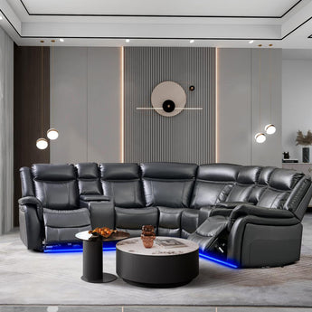 3 PC RECLINING BLACK SECTIONAL W/ LED - L466