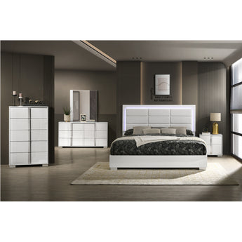 Juego de Dormitorio King Manhattan Brillo Alto Moderno con Cabecero LED