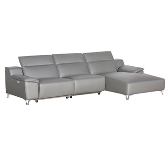 Sofá Seccional Melanie Negro con Reclinable Eléctrico, Madera Maciza, Piel Ecológica