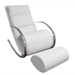 Mecedora Moderna Blanca de Lujo con Otomana, Sillón Acentuado de Cuero Sintético