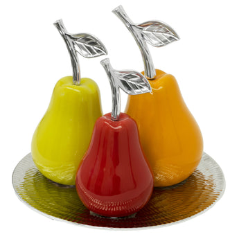 Juego de Peras Decorativas de Cerámica Multicolores para Cocina y Mesa