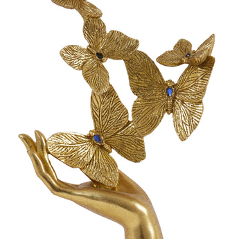 Elegante Escultura de Mano y Mariposa Dorada/Plateada para Decoración del Hogar