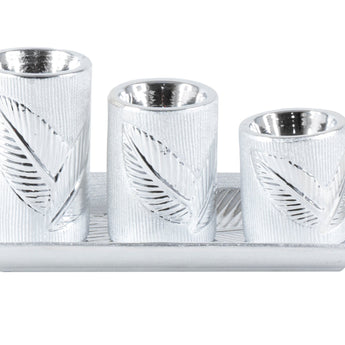 Juego de 4 Portavelas de Mesa Hojas Plateadas Cerámica Elegante