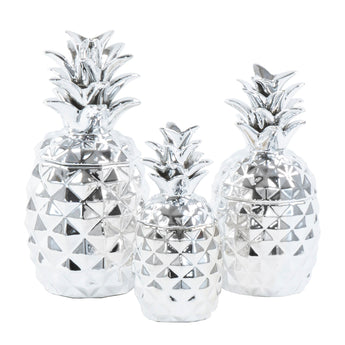 Juego Botes Piña Plata Modernos Cerámica Cocina Decoración Hospitalidad Elegante 3 Piezas