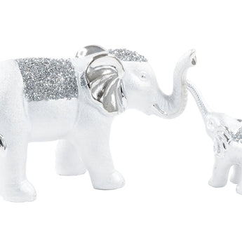 Set Decorativo Elefantes Madre y Cría Diamantados Plata Cerámica Elegante Hogar
