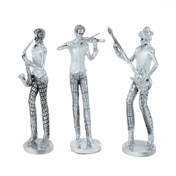 Elegantes Esculturas de Músicos de Pie Plata Poliresina Decoración Hogar Moderna