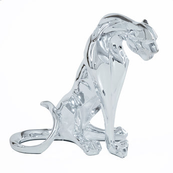 Elegante Escultura Pantera Leopardo Fibra Vidrio Brillante Decoración Hogar Oficina