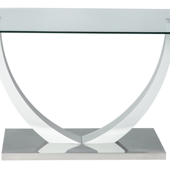 Mesa de Comedor Bastian de Cristal y Pedestal Blanco Brillante Cromado Moderno