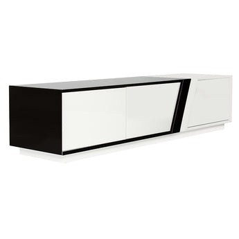 Mueble TV Adam Moderno Blanco Negro Brillante con Amplio Almacenamiento