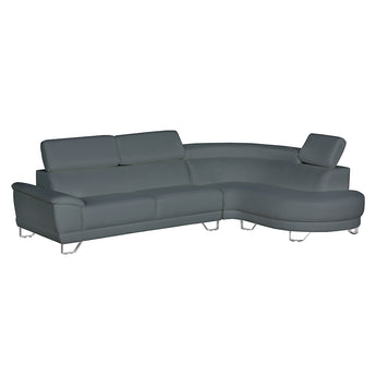 Sofá Seccional Almira Gris Derecho, Eco Cuero, Patas Cromadas, Confort Superior