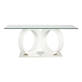 Mesa de Centro Andes: Base Blanca Brillante, Tapa de Cristal Transparente