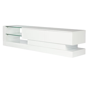 Mueble TV Bianca Blanco Brillante Moderno con Estantes de Cristal Transparente