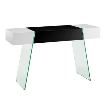 Consola Bronx Elegante Blanco Brillante Negro Patas de Cristal Moderno