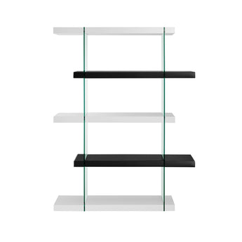 Estantería Bronx Moderna Brillo Blanco Negro con Vidrio Elegante Almacenamiento
