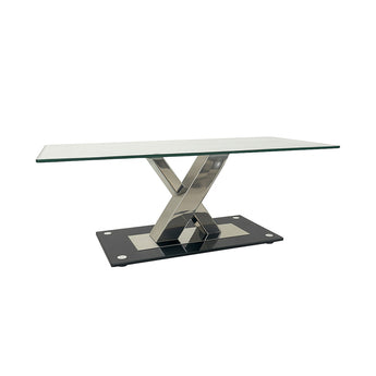 Mesa de Centro Cervelo: Cristal Transparente, Base Cromada, Diseño Moderno Elegante