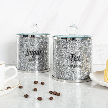 Juego 3 Botes Cristal Café Té Azúcar Decorativo Almacenamiento Cocina
