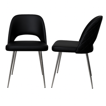 Silla de Comedor Hill Negra Moderna con Respaldo Capitoné y Patas Cromadas