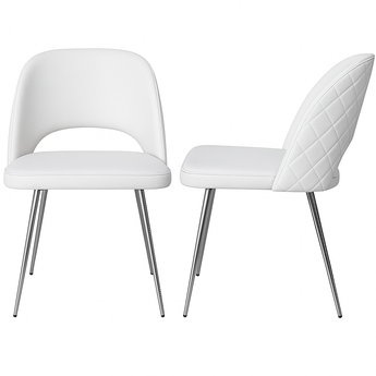 Elegante Silla Comedor Moderna Hill Blanca, Respaldo Tapizado, Patas Cromadas Lujosas
