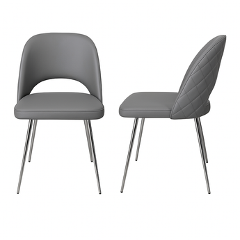 Silla Comedor Hill Gris Moderna Acolchada Patas Cromadas Diseño Elegante Confortable