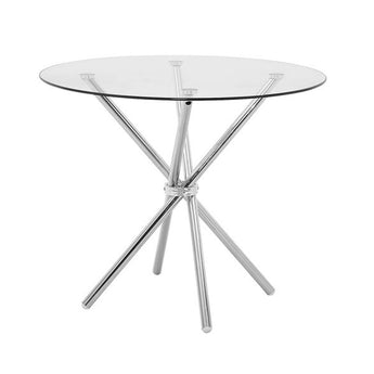 Mesa de Comedor Redonda Jessica: Elegante Tapa de Cristal, Patas Cromadas Resistentes