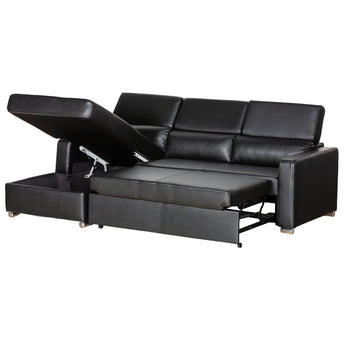 Sofá Seccional Kahlil Negro: Cama Extraíble, Almacenamiento, Respaldo Reclinable