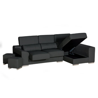 Seccional London Negro Moderno, Diseño Contemporáneo, Patas Metálicas, Asientos Deslizables