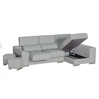 Seccional London Gris Moderno, Reclinable, Asientos Deslizantes, Patas Metálicas